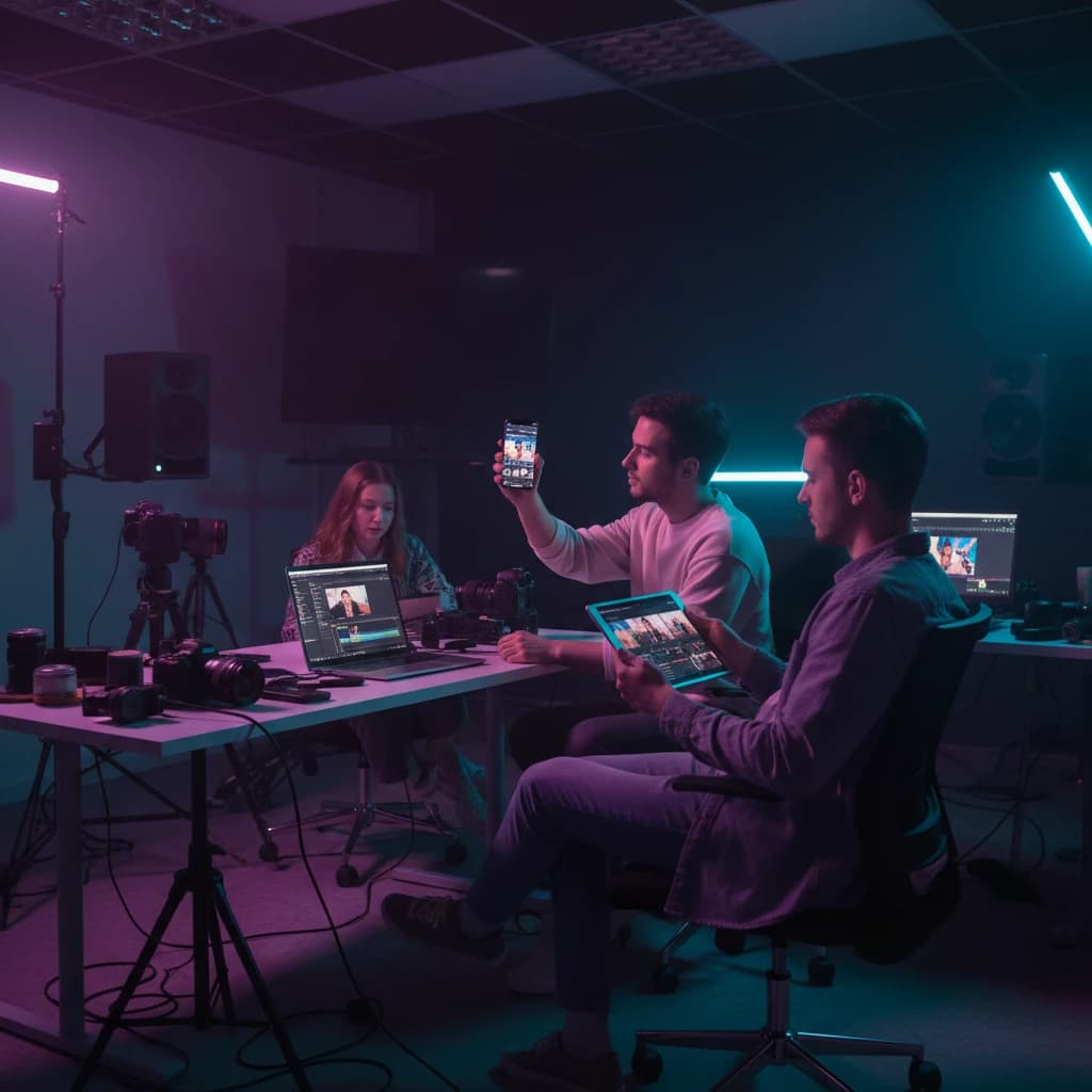 Content Creator nutzen VIBE AI Video Generator App im Studio - KI Video Maker fuer Profis