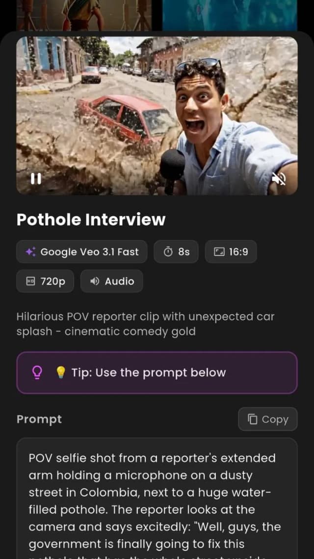 VIBE AI Video Generator App - KI Video Maker Interface fuer Text zu Video und Bild zu Video